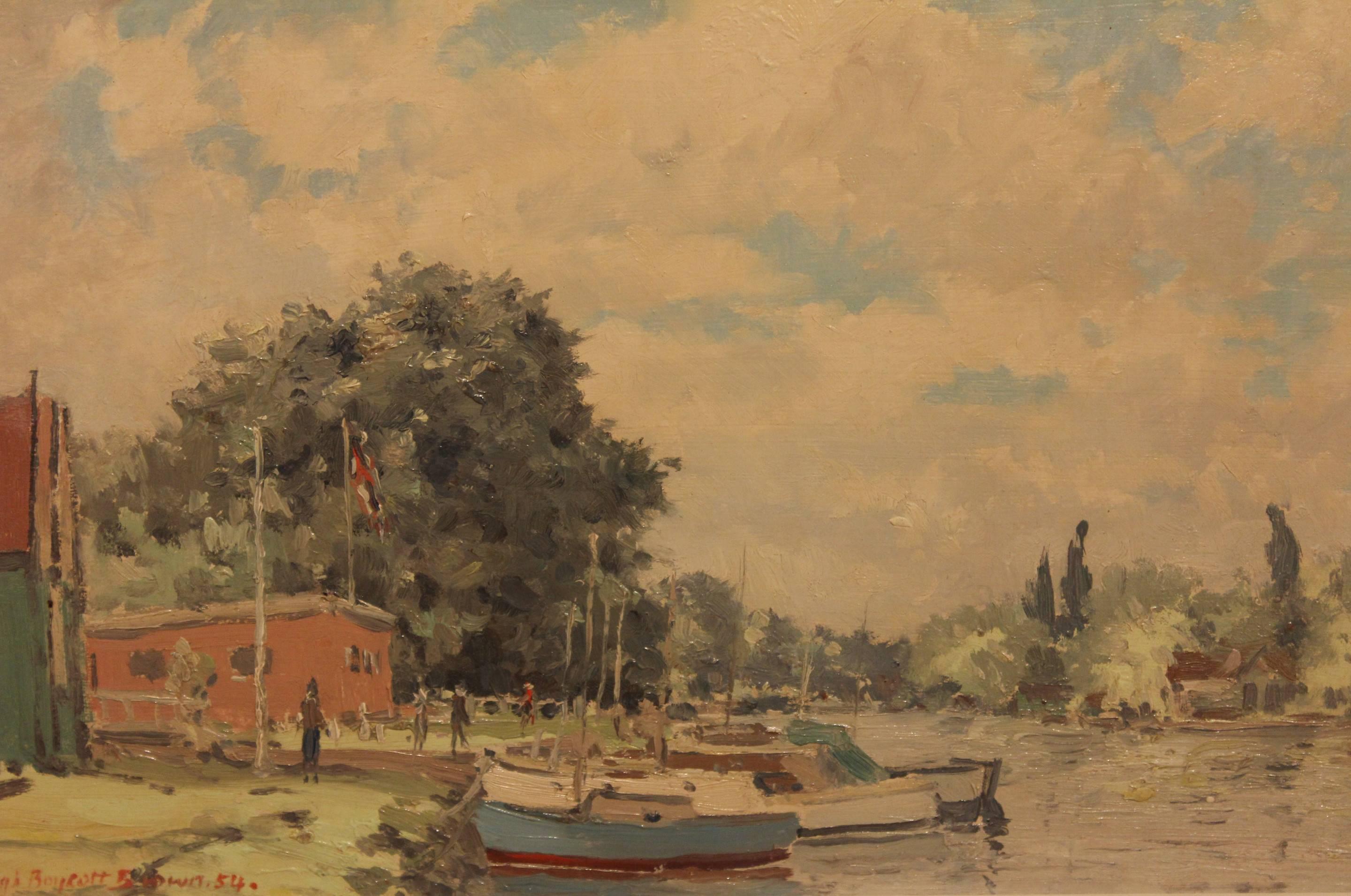 Thames Runnymede Hugh Boycott Brown, 1909-1990. Painter of coastal views around East Anglia. Studied at Heatherley's School of Art, and encouraged by Arnesby Brown. Oil on board, 12 x 16