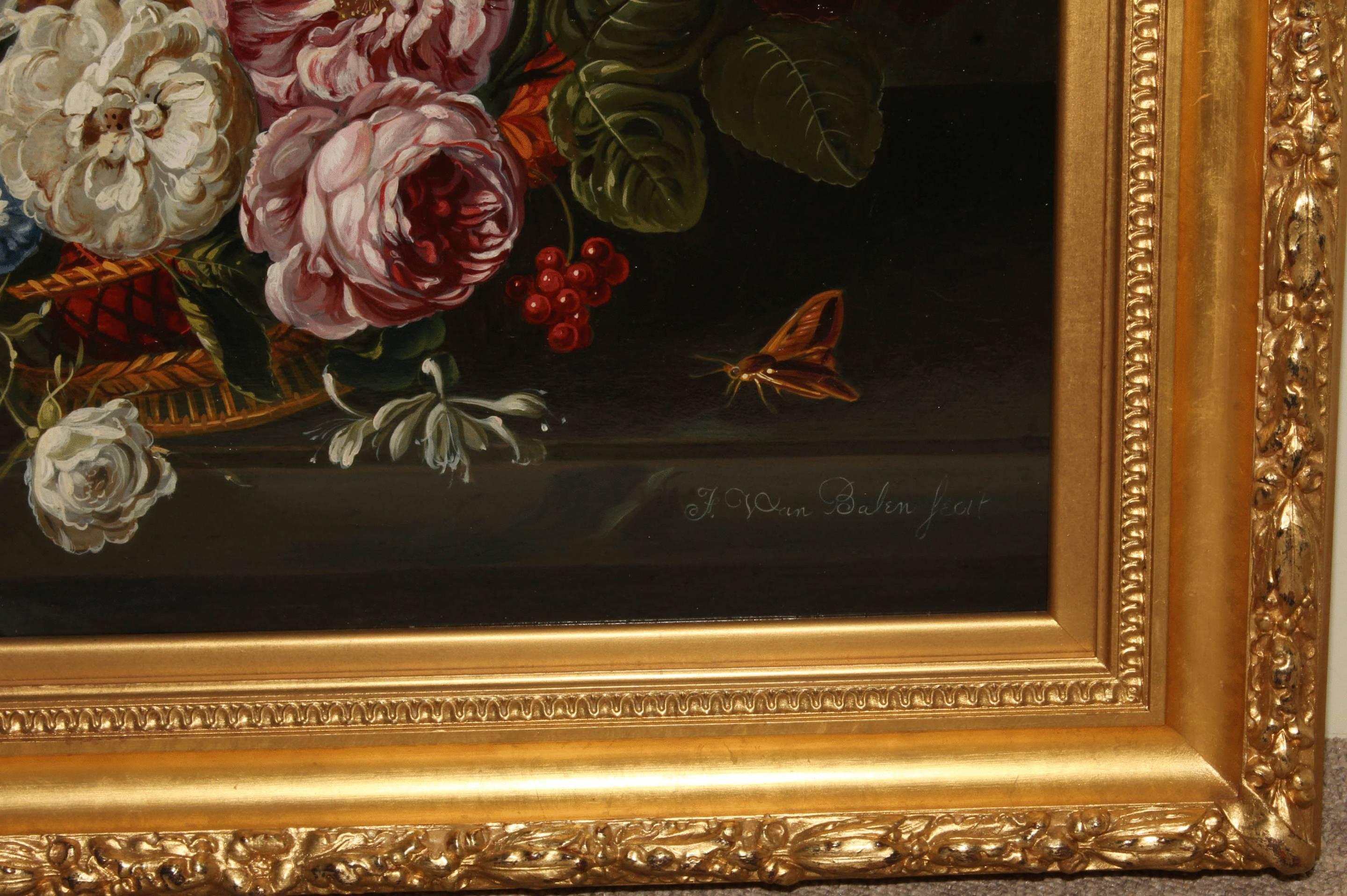 Still Life flowers F.Van Balen pseudonym for Frederick Victor Bailey who flourished 1950-70 painting in the 17th and 18th century. Dutch manner oil on board 20x24