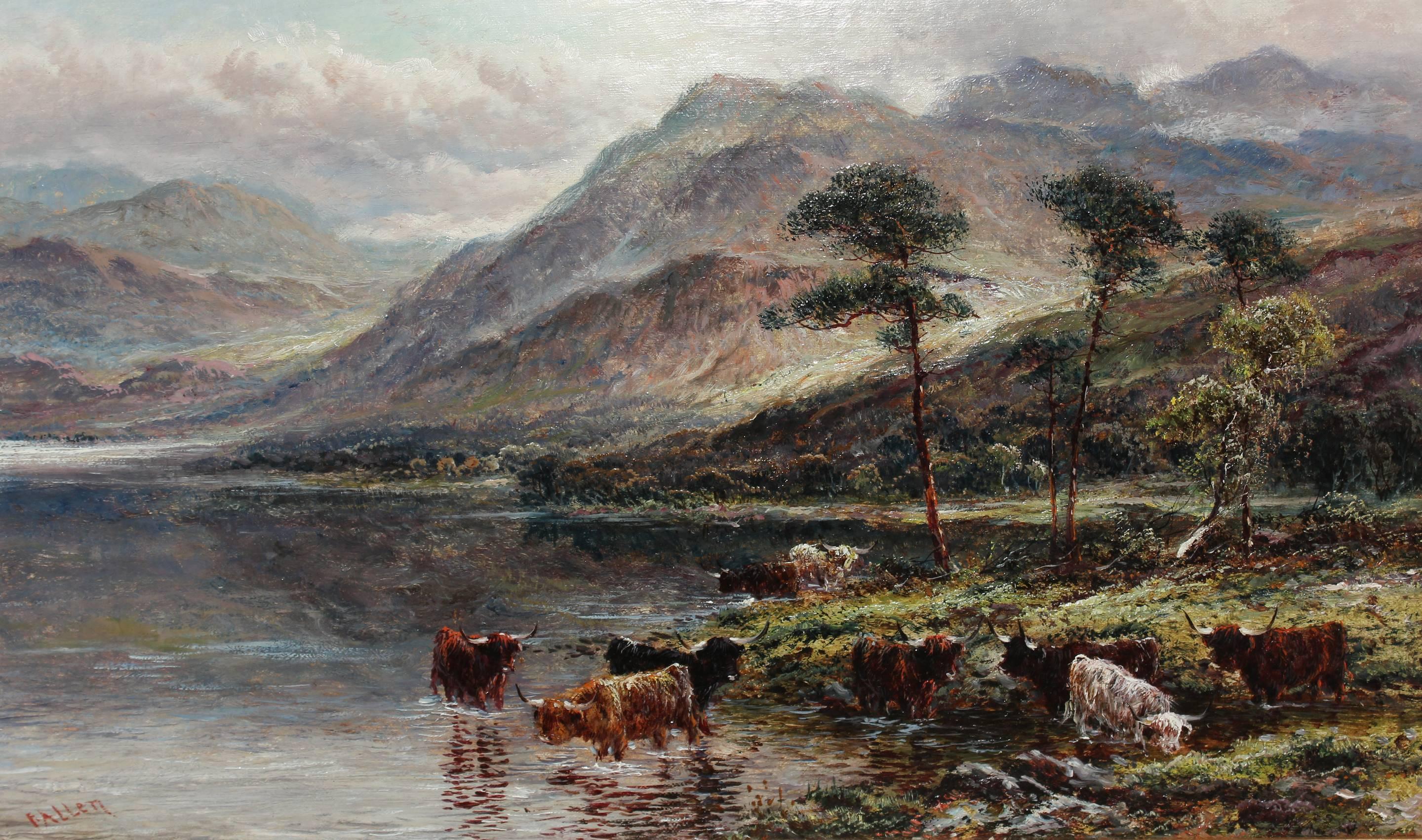 Scottish Pair of Oils by F.Allen Highland Scenes Loch Katrine For Sale