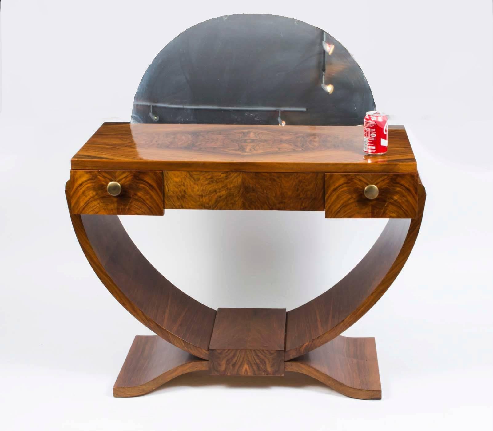 Antique French Art Deco Walnut Dressing Table, circa 1925 4
