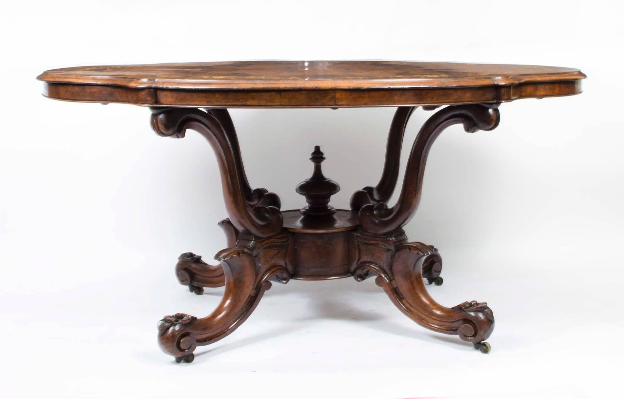 Antique Marquetry Basket Base Oval Loo Table, circa 1870 In Excellent Condition In London, GB