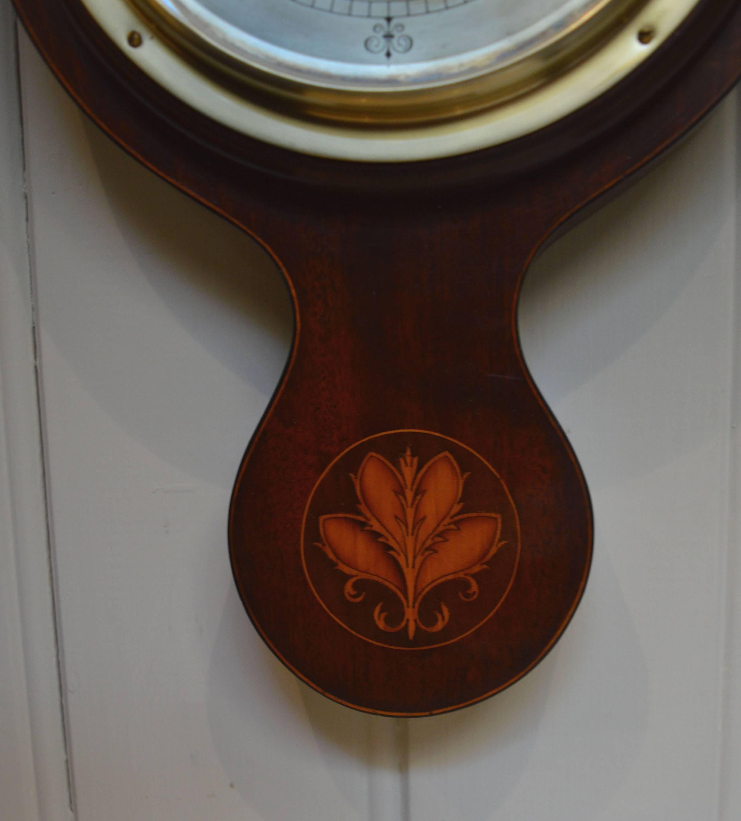 English Edwardian Sheraton Style Mahogany and Inlay Aneroid Barometer