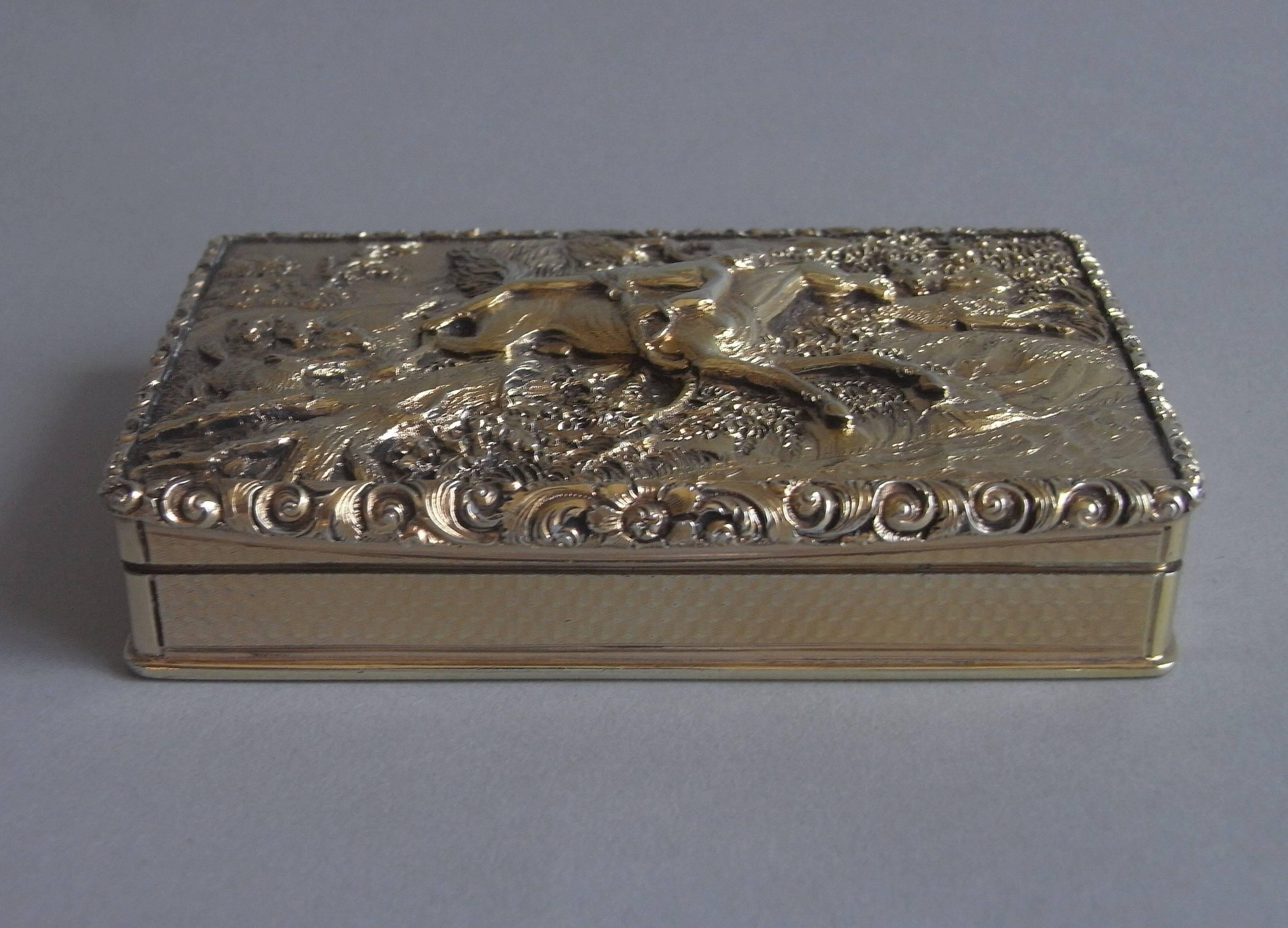 THE MAZEPPA BOX - A very rare and exceptional William IV Silver Gilt Table Snuff Box made in Birmingham in 1833 by Nathaniel Mills.