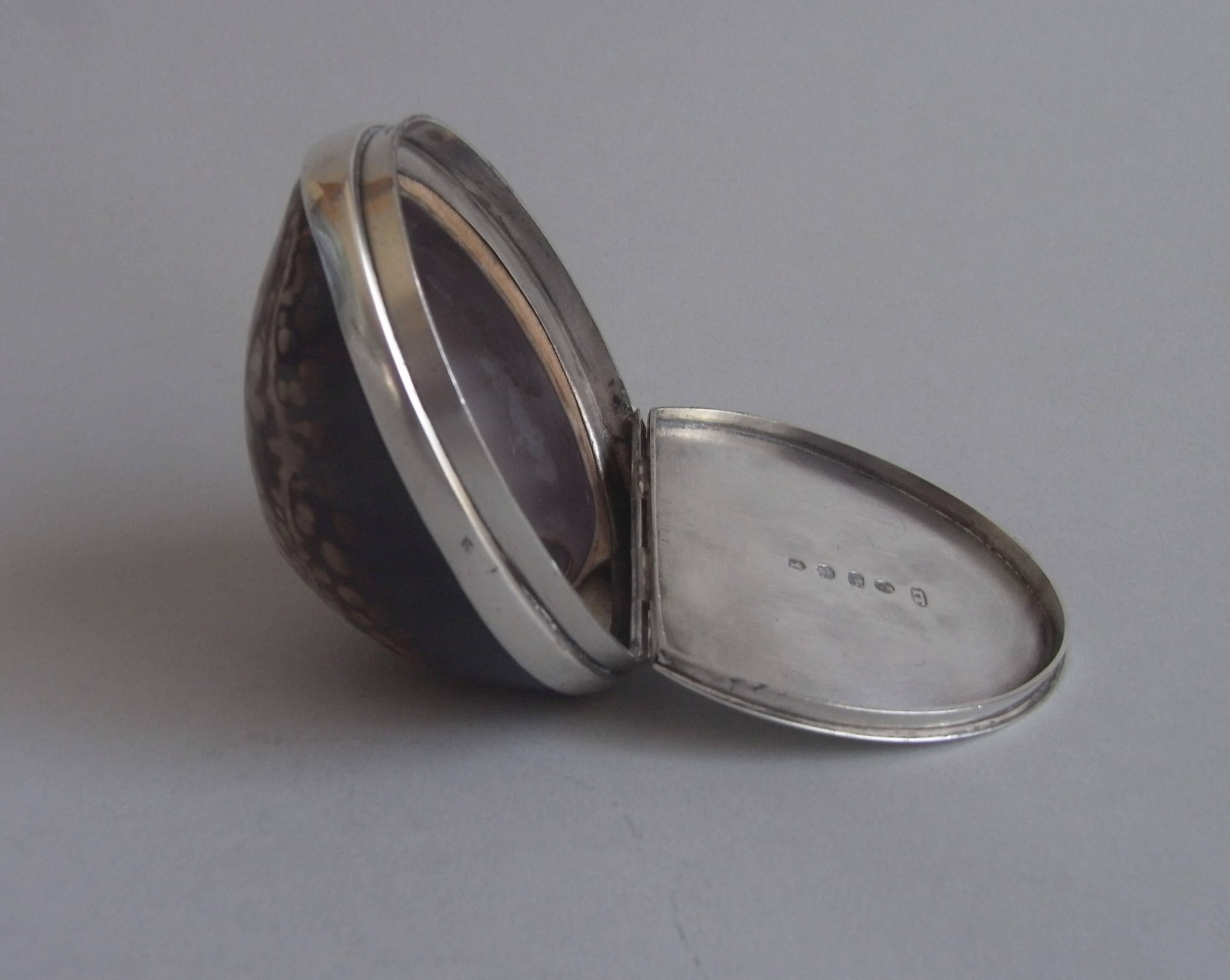 19th Century A rare George III silver mounted Cowrie Shell Snuff Box made in Birmingham in 18