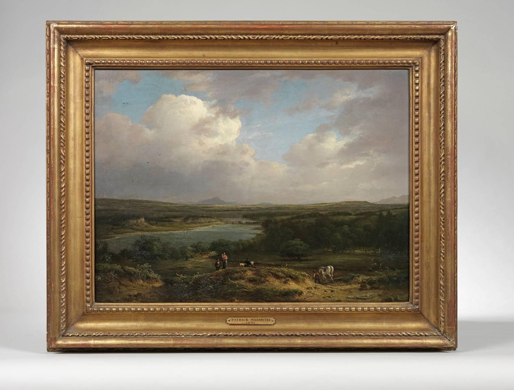 Patrick Nasmyth (Scottish, 1787- 1831) 
Figures in a Landscape 
Signed and dated, 'P. Nasmyth / 1810, lower right corner 
oil on canvas 

Held in a giltwood frame.

Provenance
The Collection of the late Sir Peter and Lady Crossman, Tetworth