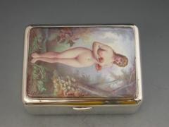 Victorian Silver and Enamel Cigarette Box, Eve in the Garden of Eden