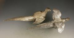 Pair George V Novelty Antique Silver Pheasant Peppers