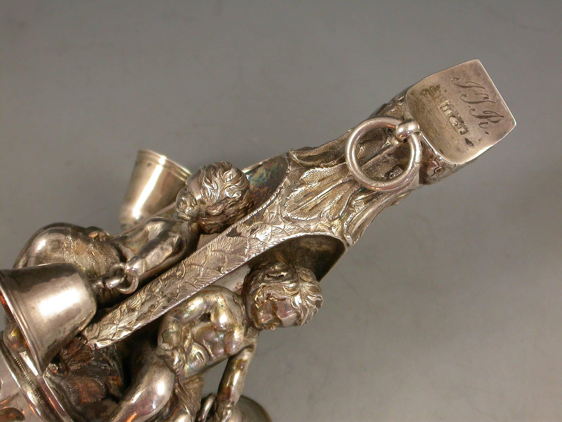 Victorian Silver Baby's Rattle Alcoves Inset With Putti 3