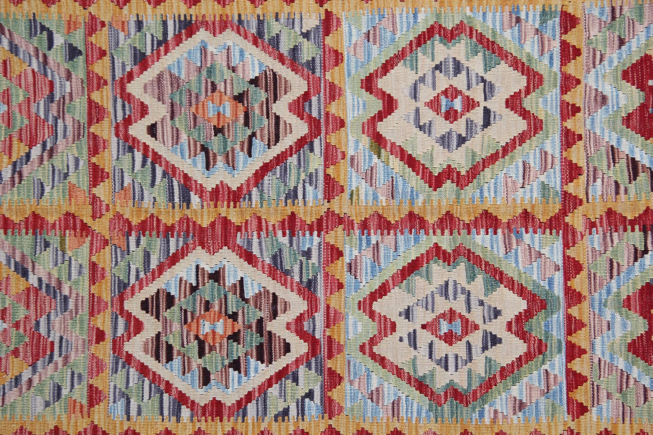 Vegetable Dyed Afghan Kilim Rugs with Light Green and Deep Red