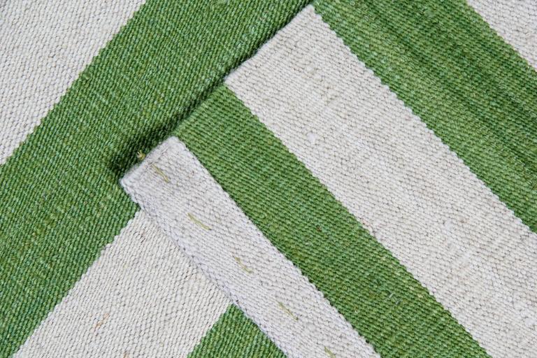 Hand-Woven Lime Green Striped Rug