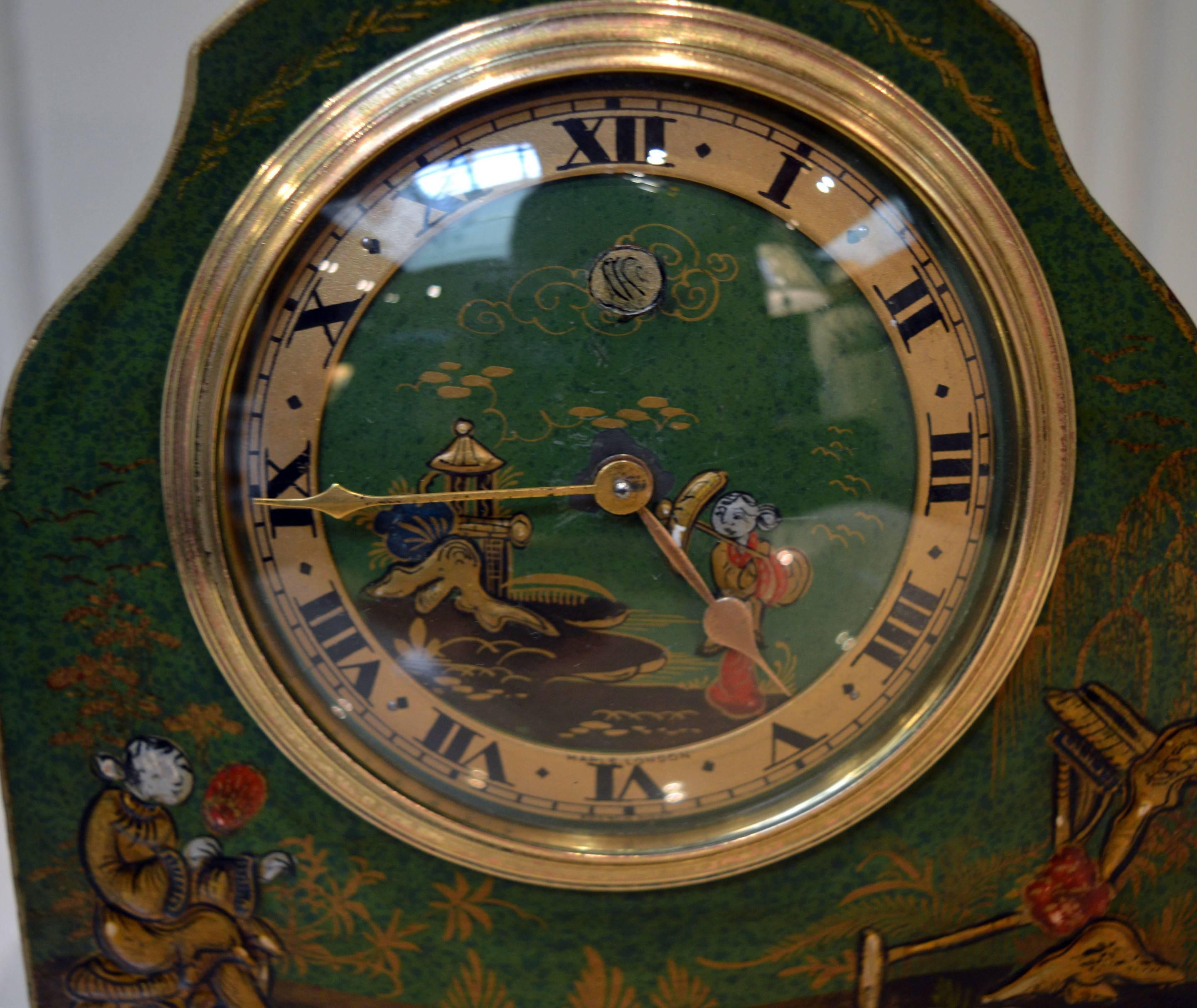 Green Chinoiserie Mantel Clock In Excellent Condition In Buckinghamshire, GB
