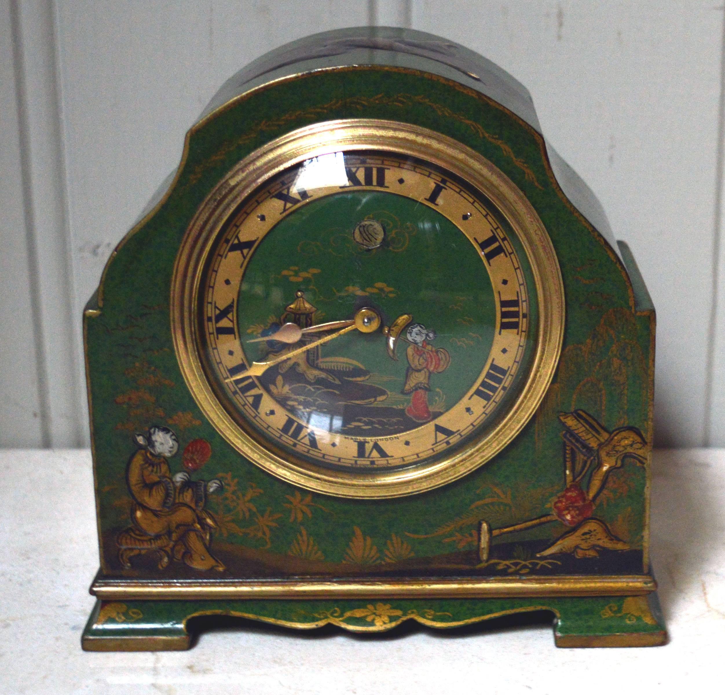 Green Chinoiserie Mantel Clock 1