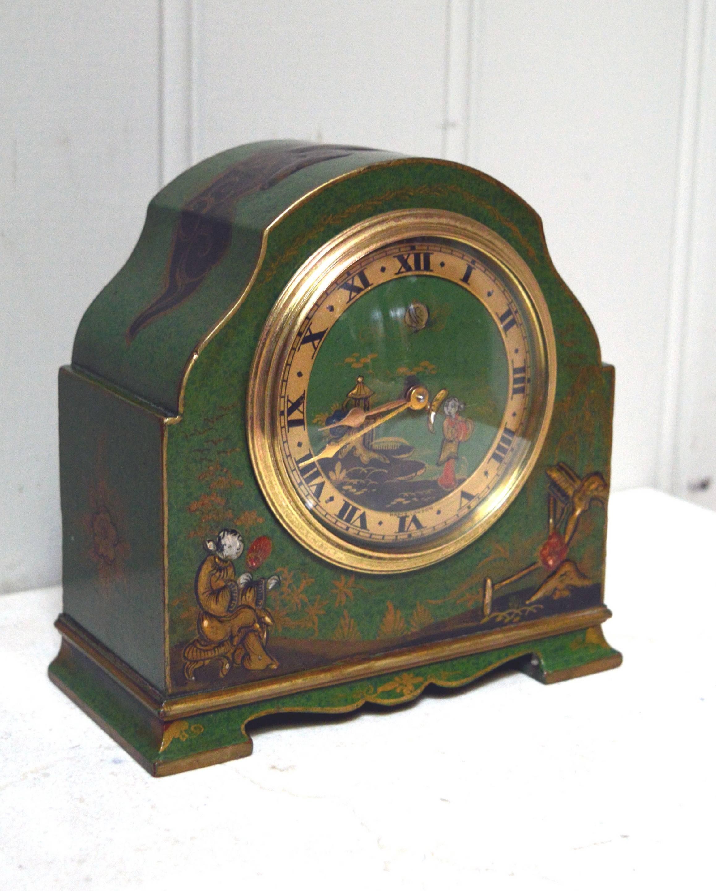 Green Chinoiserie Mantel Clock 2