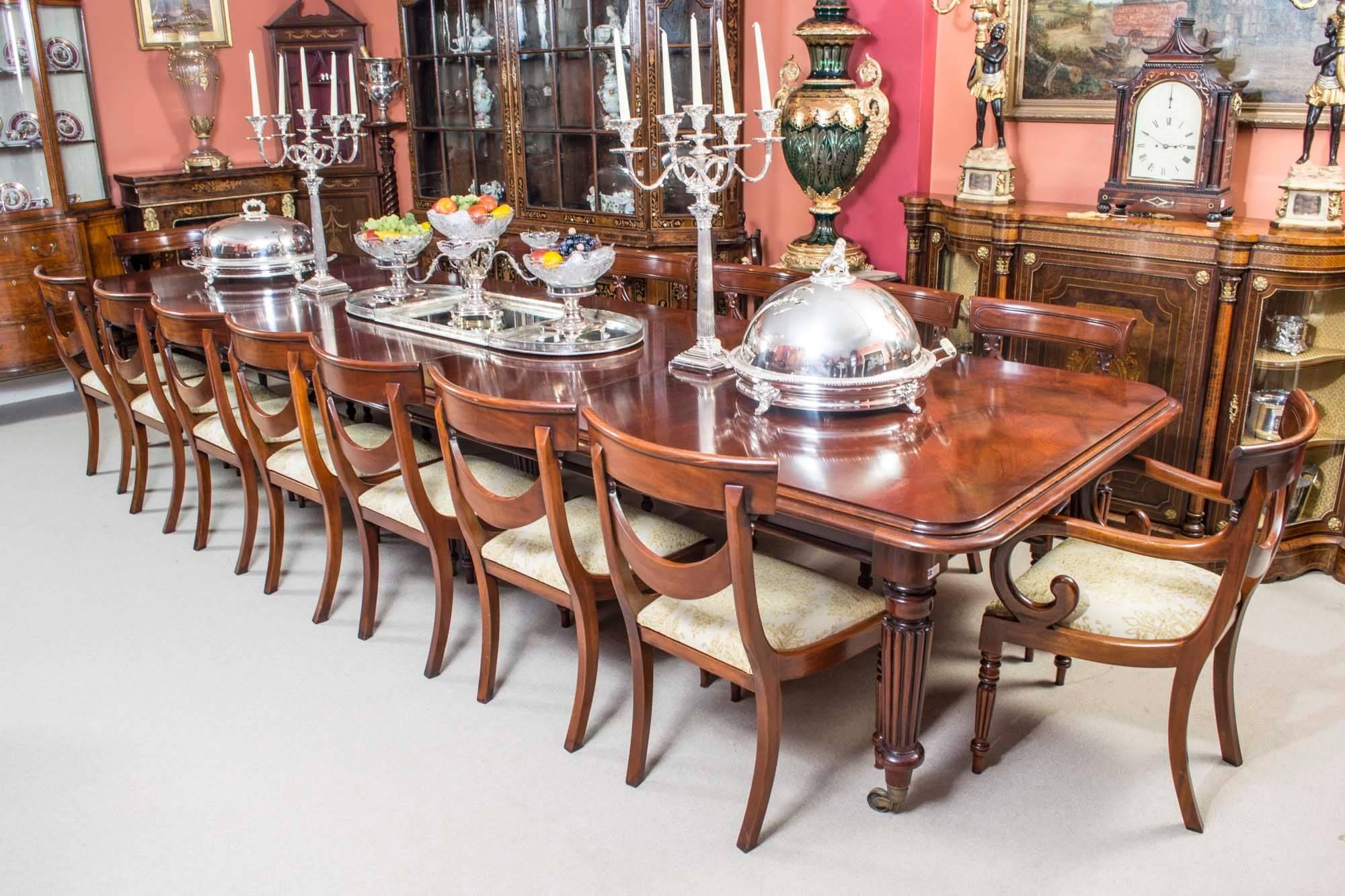 English Vintage Victorian Style Mahogany Dining Table and Sixteen Chairs 