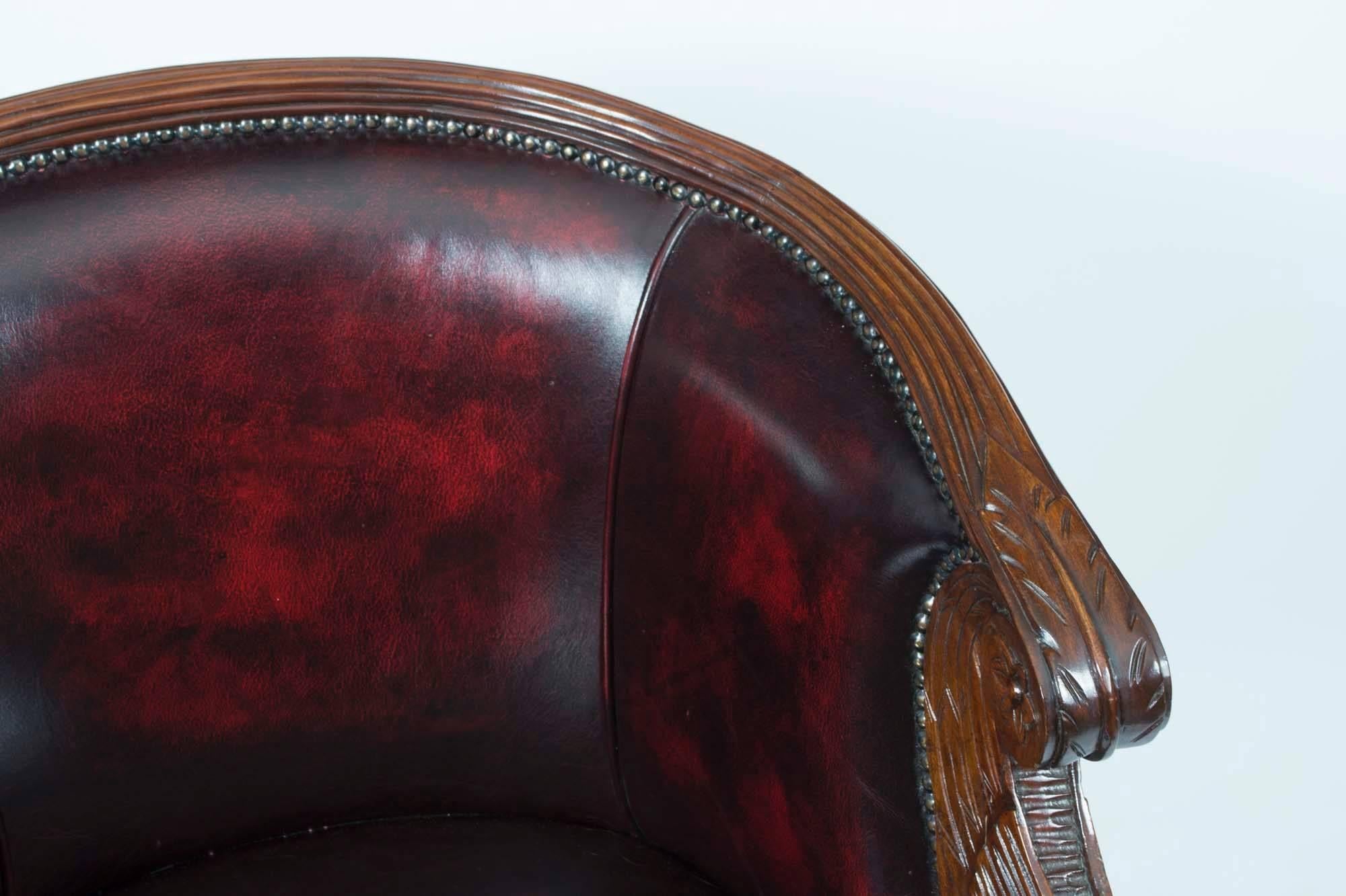 Vintage Pair of Empire Mahogany Leather Tub Armchairs 5