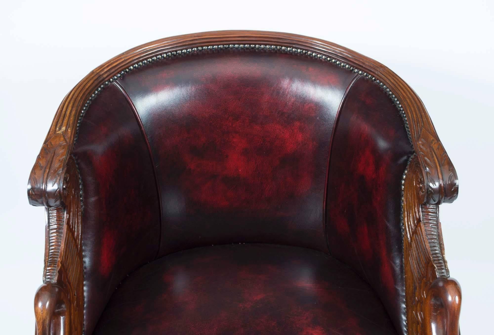 Vintage Pair of Empire Mahogany Leather Tub Armchairs 3