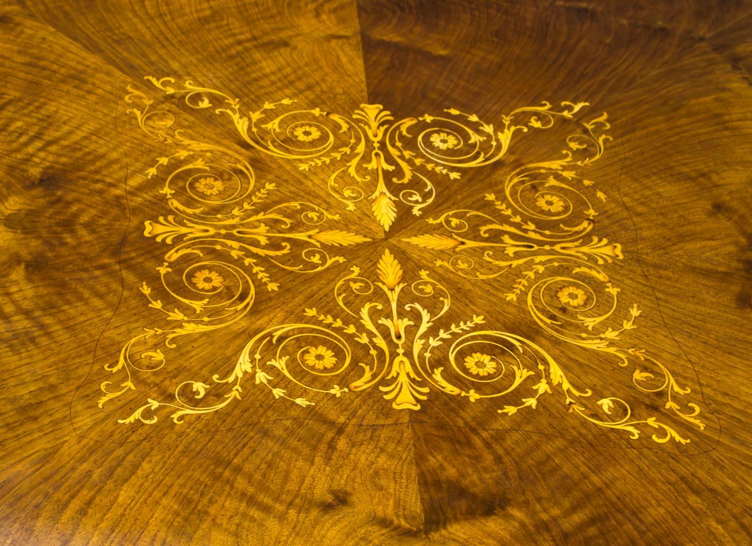 20th Century Victorian Walnut Marquetry Loo Table