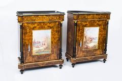 Antique Pair Pier Cabinets with Porcelain Plaques, circa 1880