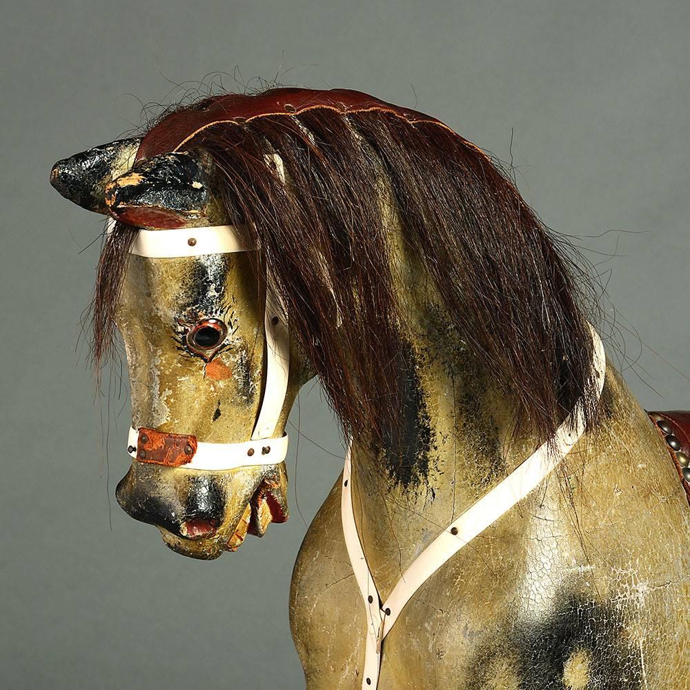 English Early 20th Century Edwardian Yellow and Dark Red Period Rocking Horse