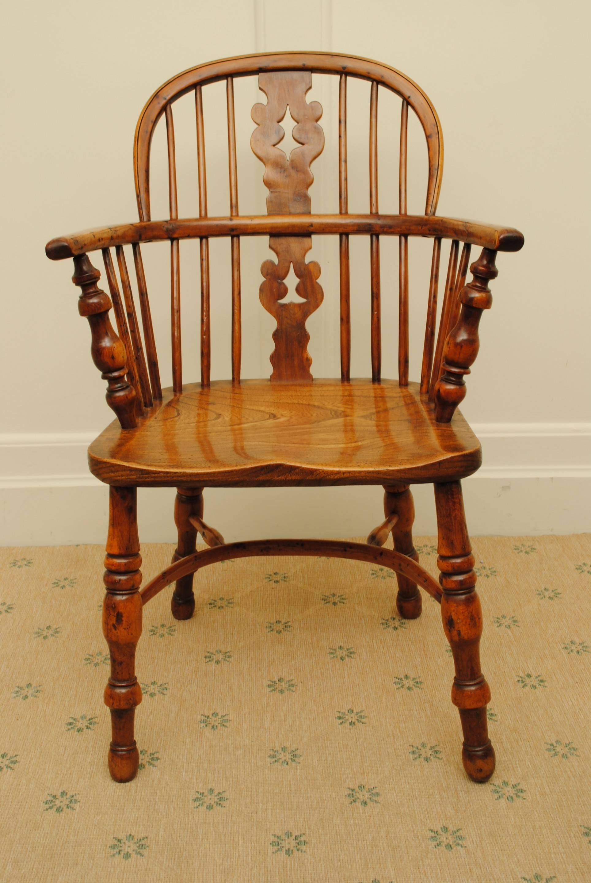 A fine 19th century Nottinghamshire yew tree low back armchair