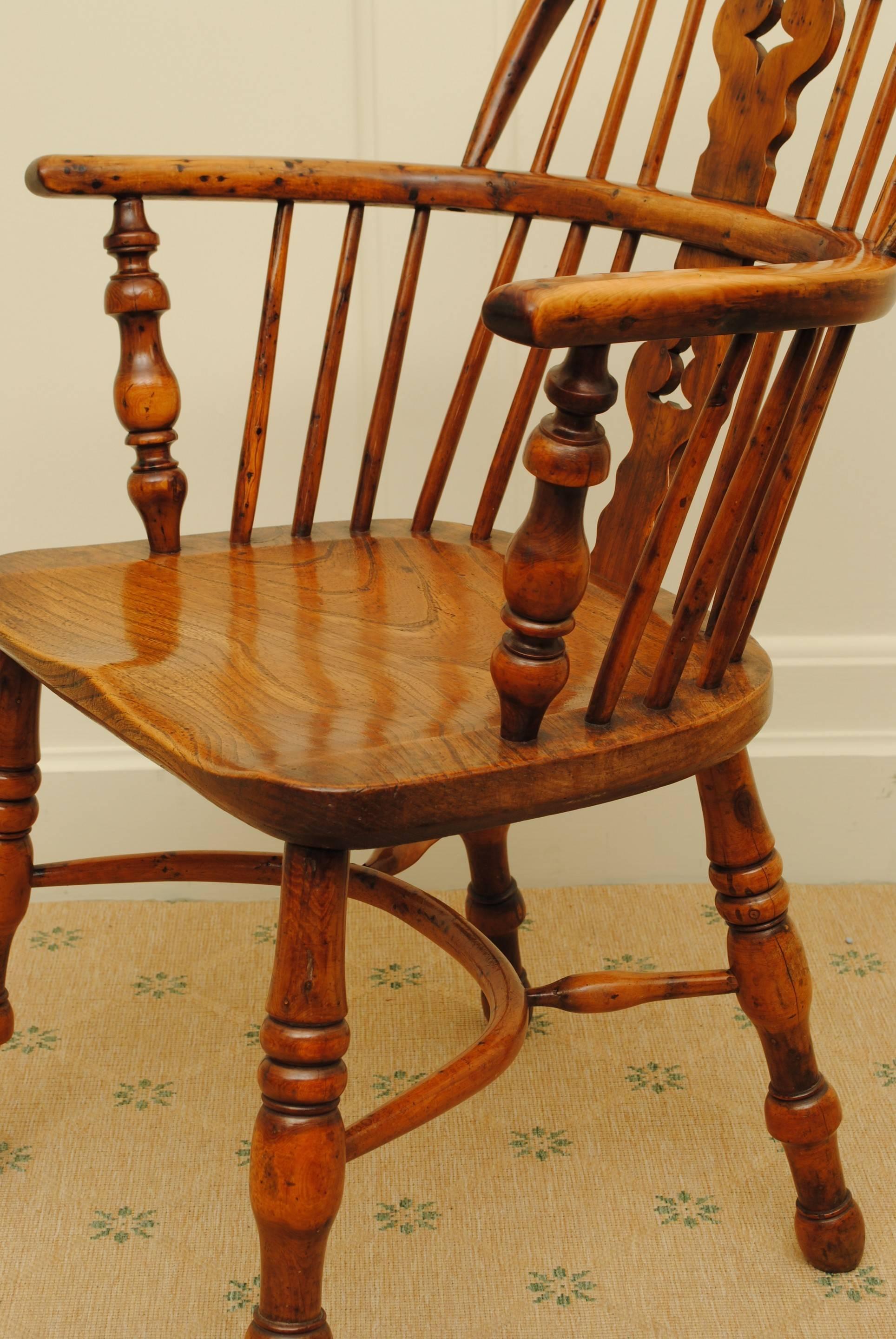 English Good Example of a Yew Wood Windsor Chair