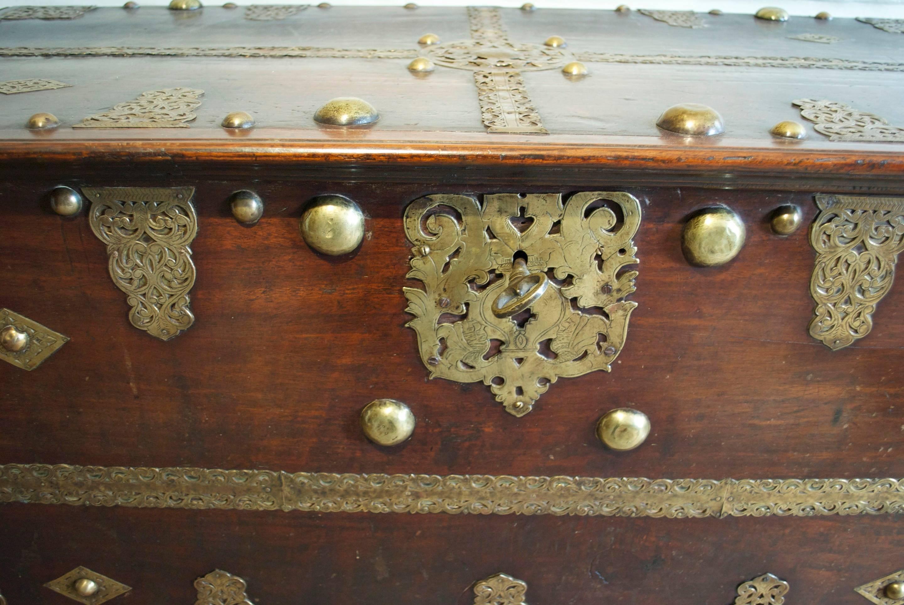 A good example of a brass mounted teak trunk on the original feet.