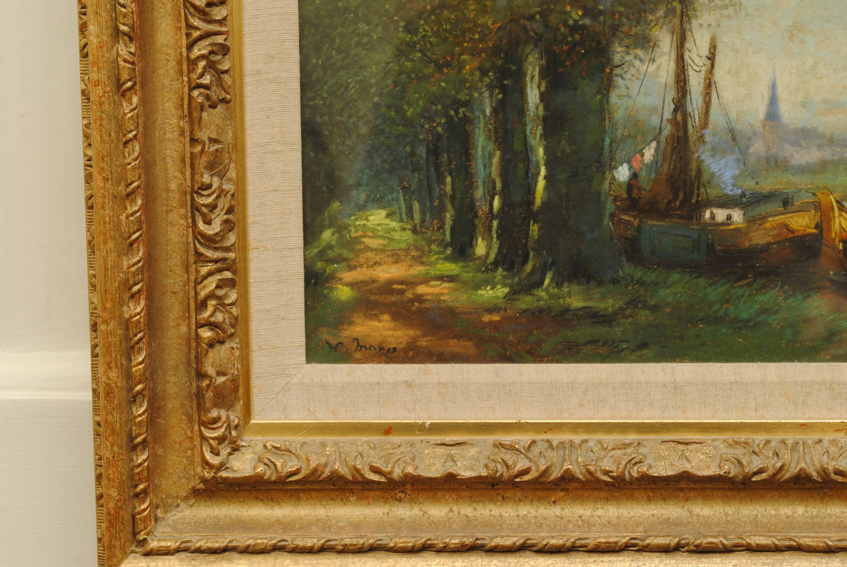 Une peinture à l'huile de la fin du 19e siècle représentant une scène de cannelier hollandais par Marris.