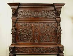 Carved Oak Fire Surround and Over Mantle