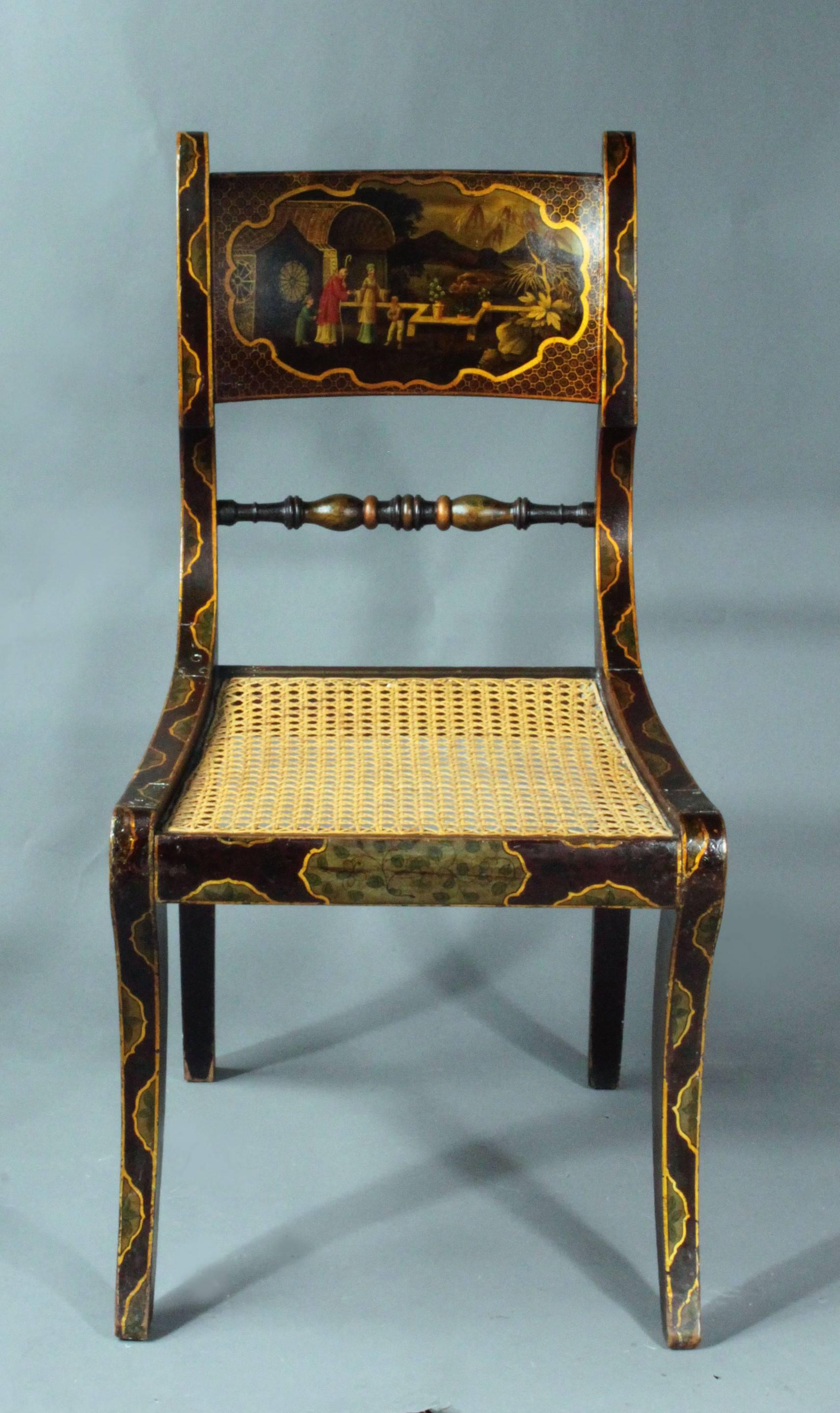 Regency-Stuhl mit bemalter Lehne (19. Jahrhundert) im Angebot
