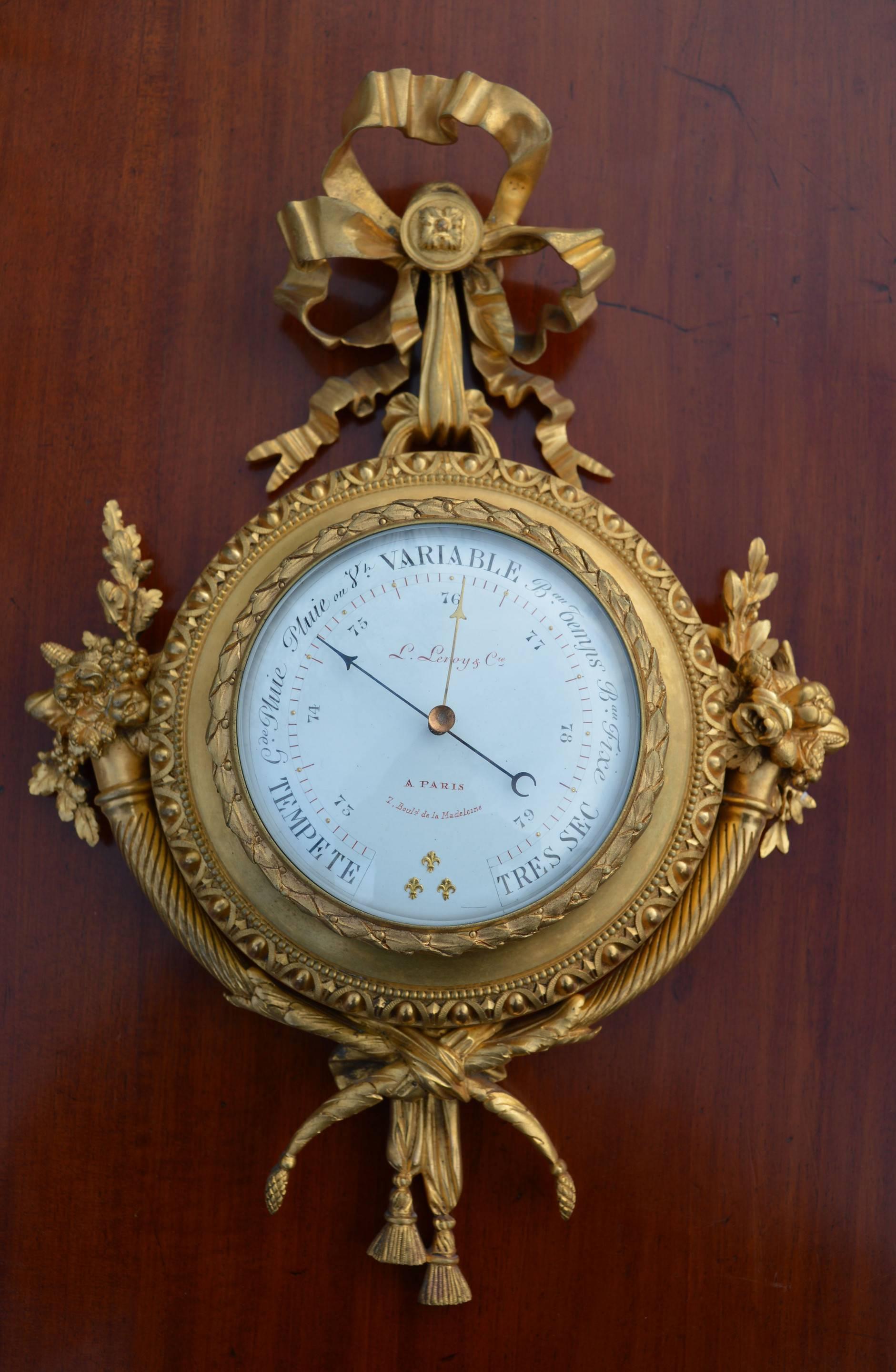 19th Century Unusual French Ormolu Cartel Barometer