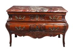 Walnut Bombé Commode with Marble Top, French Louis XV