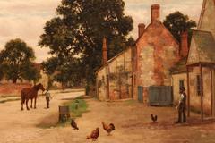 "A Village Street" Oil Painting by Richard Halfnight