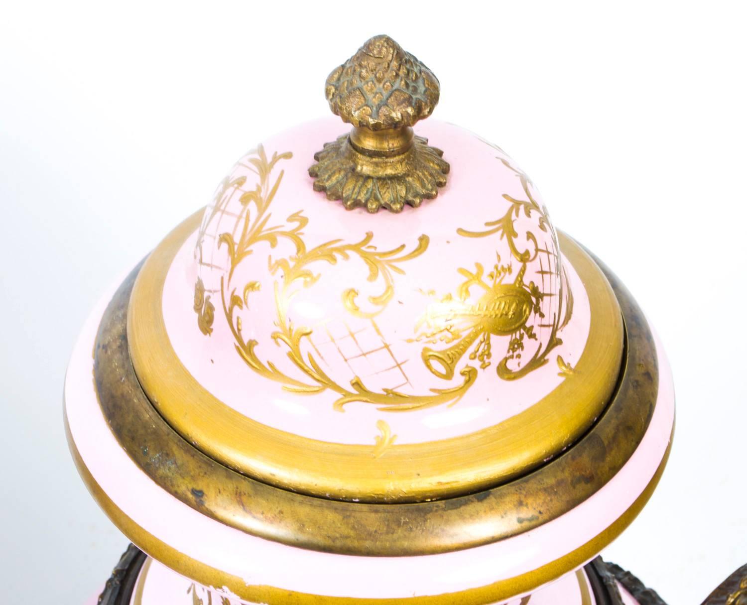 Vintage Huge Pair Sevres Style Porcelain and Ormolu Vases In Excellent Condition In London, GB