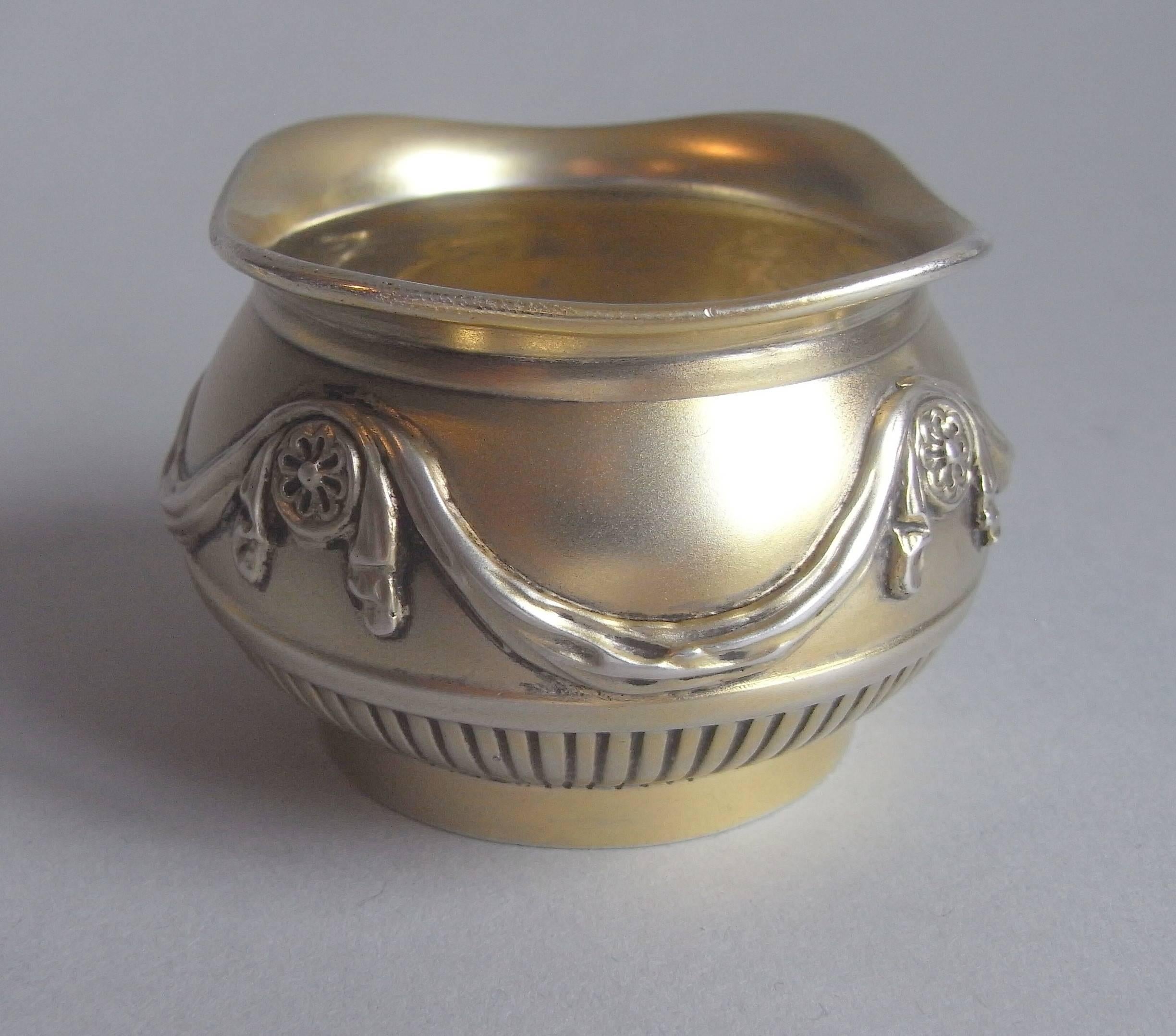 English Very Fine Pair of Silver Gilt Neoclassical Revival Salt Cellars Made in Birmi For Sale