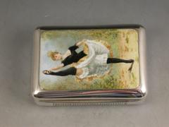 Victorian Antique Silver and Enamel 'Can-Can Girl' Vesta Case