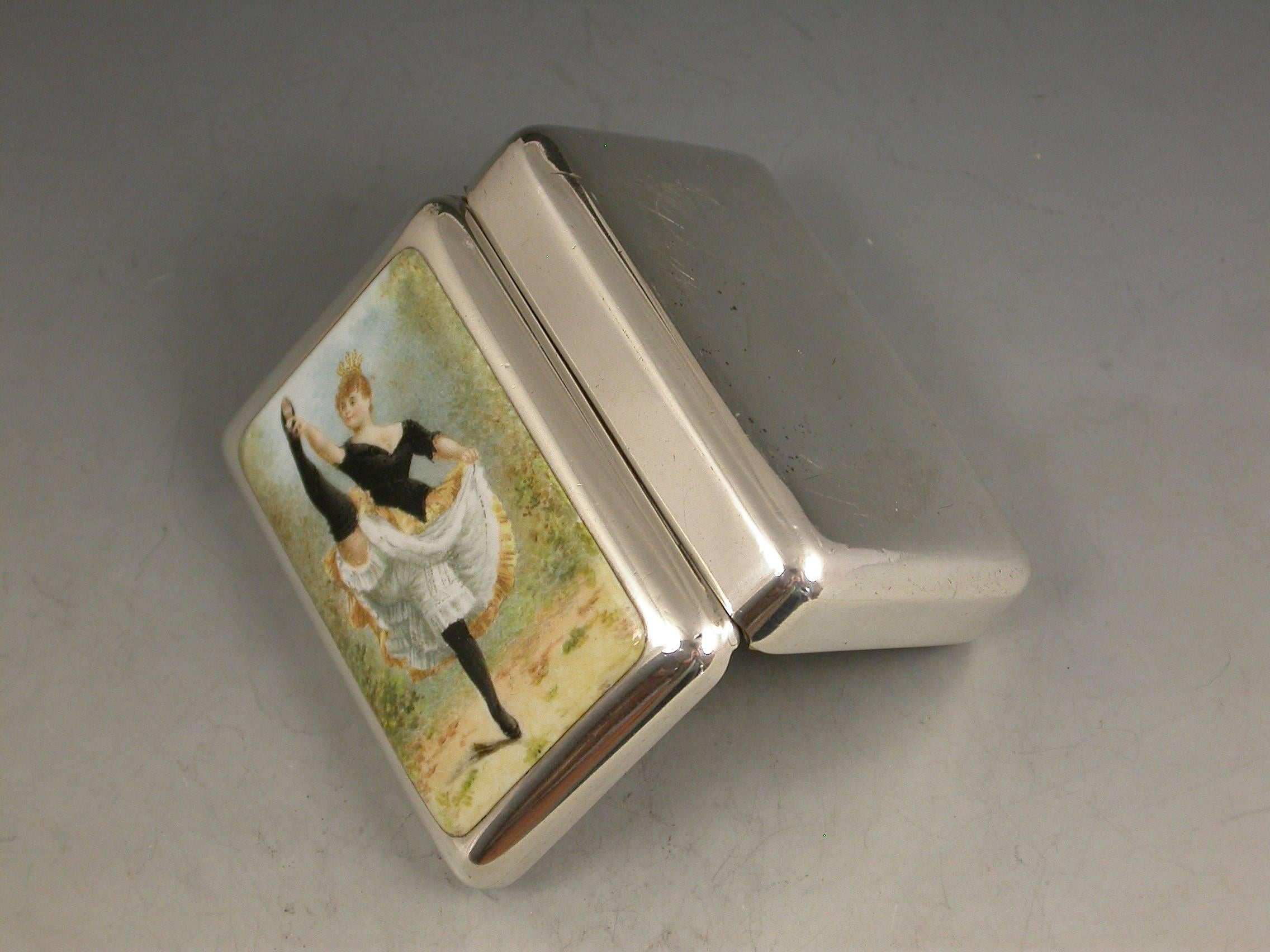 Victorian Antique Silver and Enamel 'Can-Can Girl' Vesta Case 2