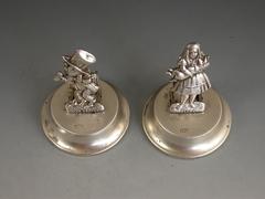 Pair of Edwardian Novelty Antique Silver Alice & Madhatter Menu Holders