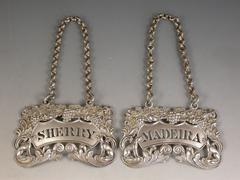 Pair of George IV Antique Silver 'Singing Foxes' Wine Labels 'Sherry & Madeira'