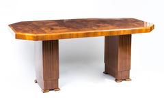 Antique Art Deco Burr Walnut Dining Table Six Chairs, circa 1930