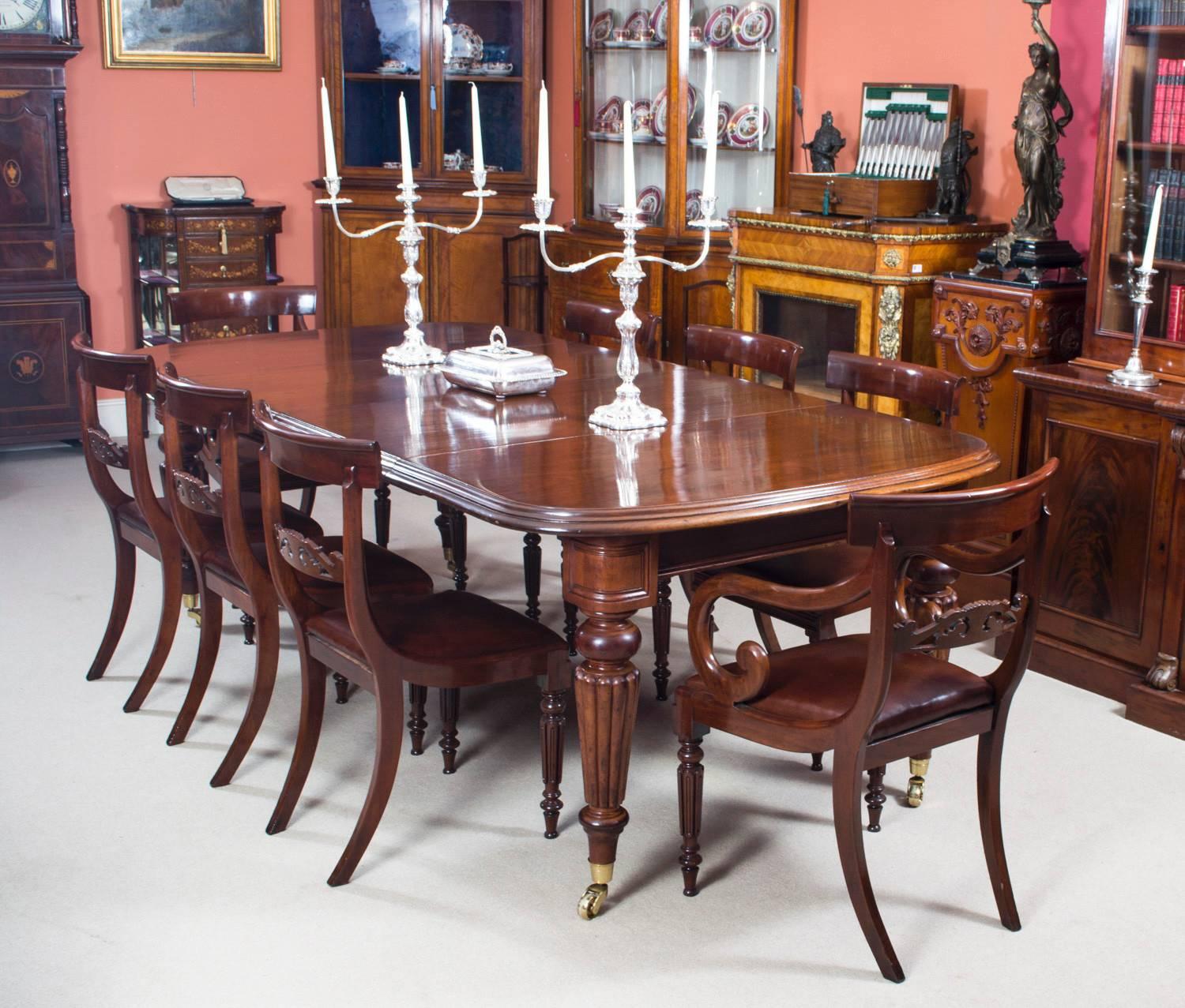 English Antique Victorian Mahogany Dining Table Eight Regency Chairs