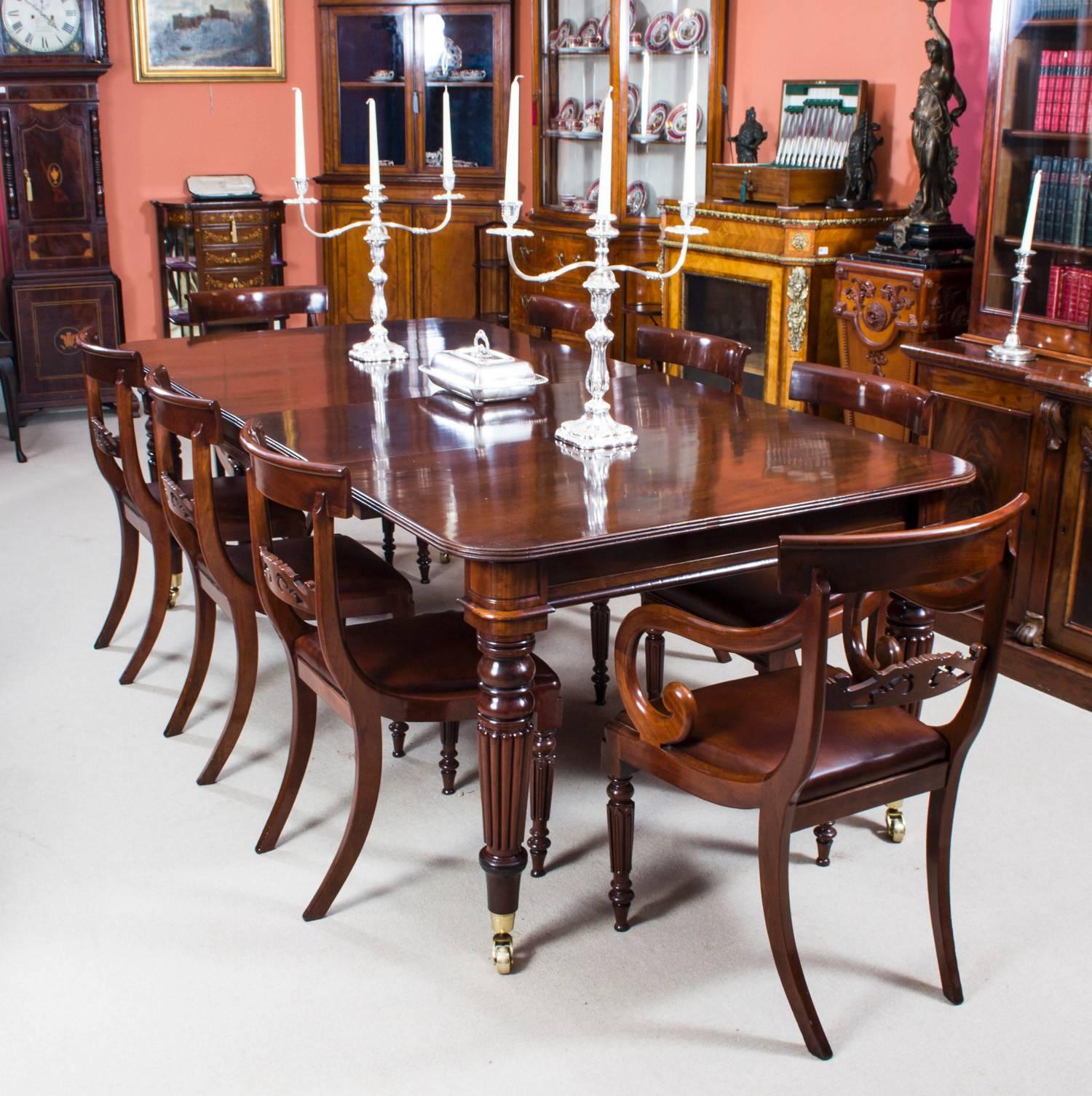 English Antique Regency Mahogany Dining Table Eight Regency Chairs