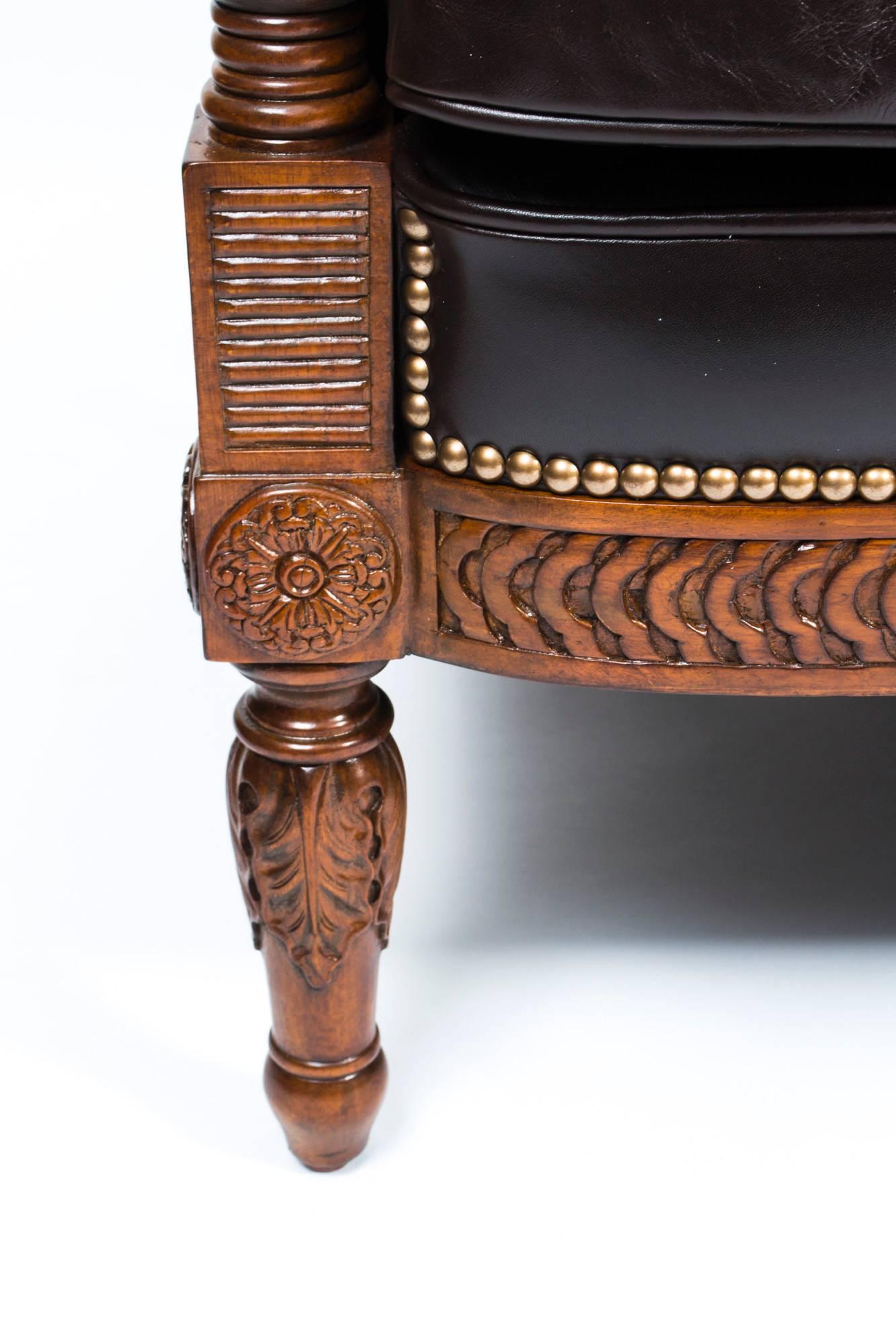 20th Century Classic Mahogany Dark Brown Button Back Leather Sofa