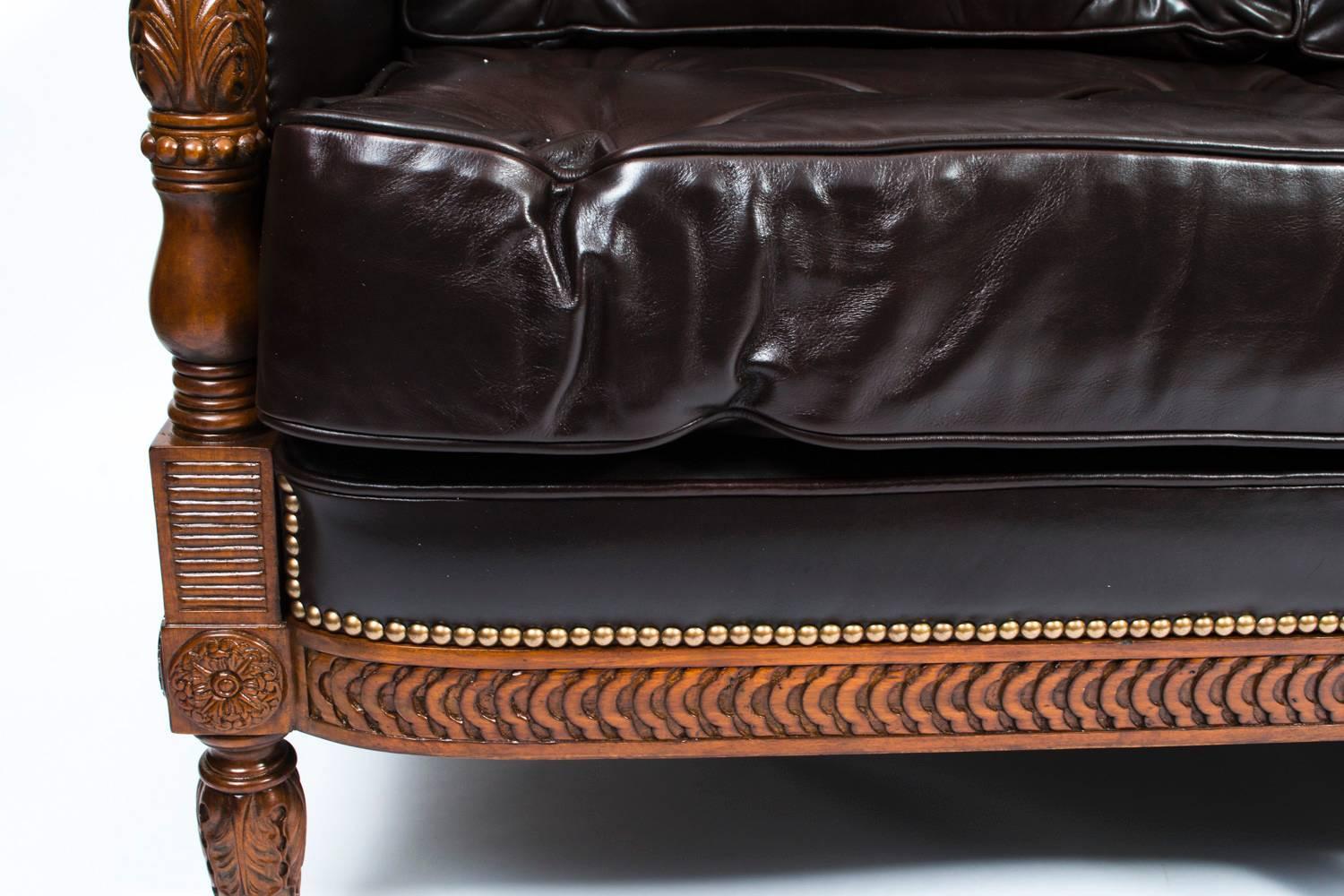 Classic Mahogany Dark Brown Button Back Leather Sofa 1