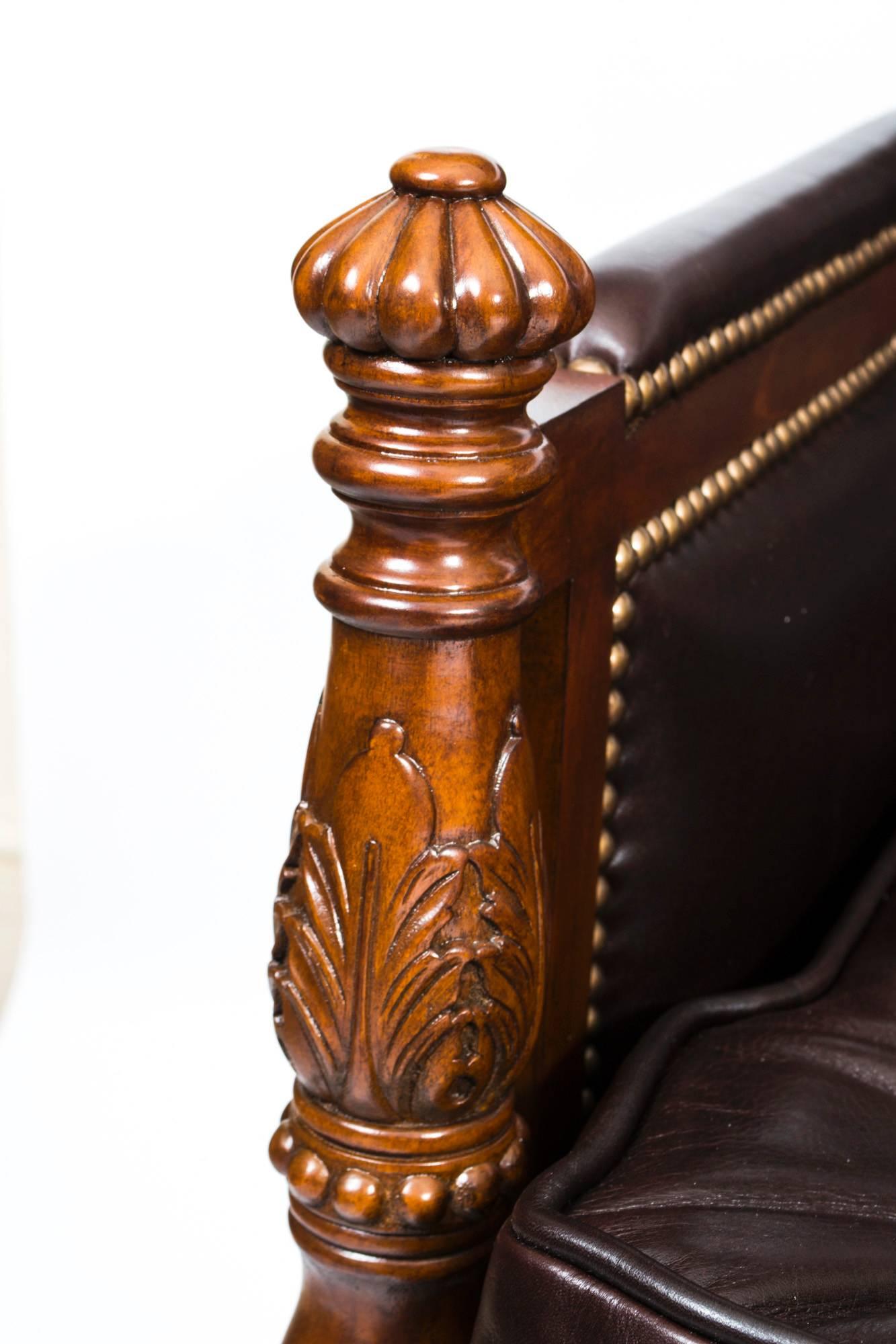 Classic Mahogany Dark Brown Button Back Leather Sofa 2