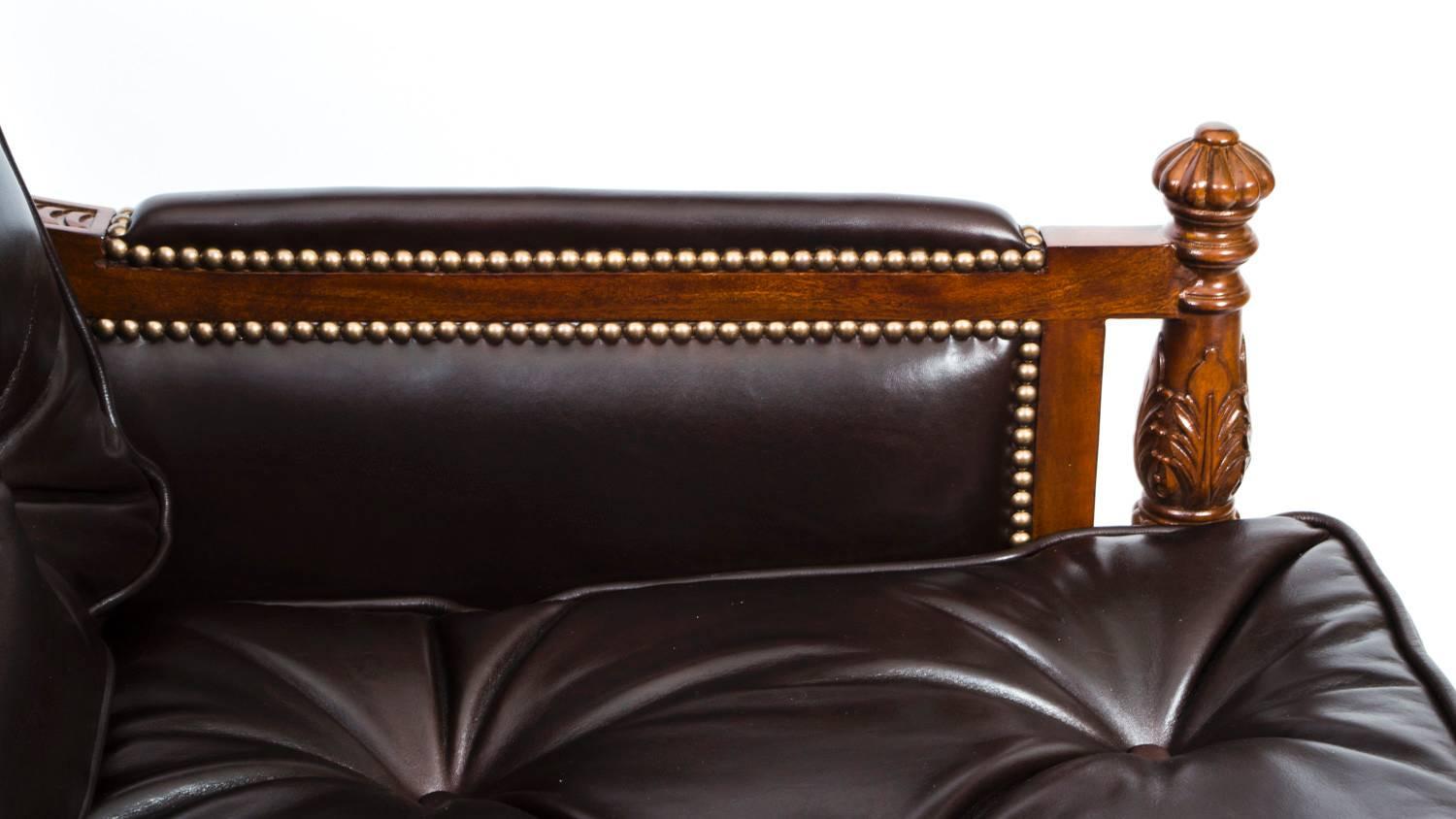 Classic Mahogany Dark Brown Button Back Leather Sofa 3