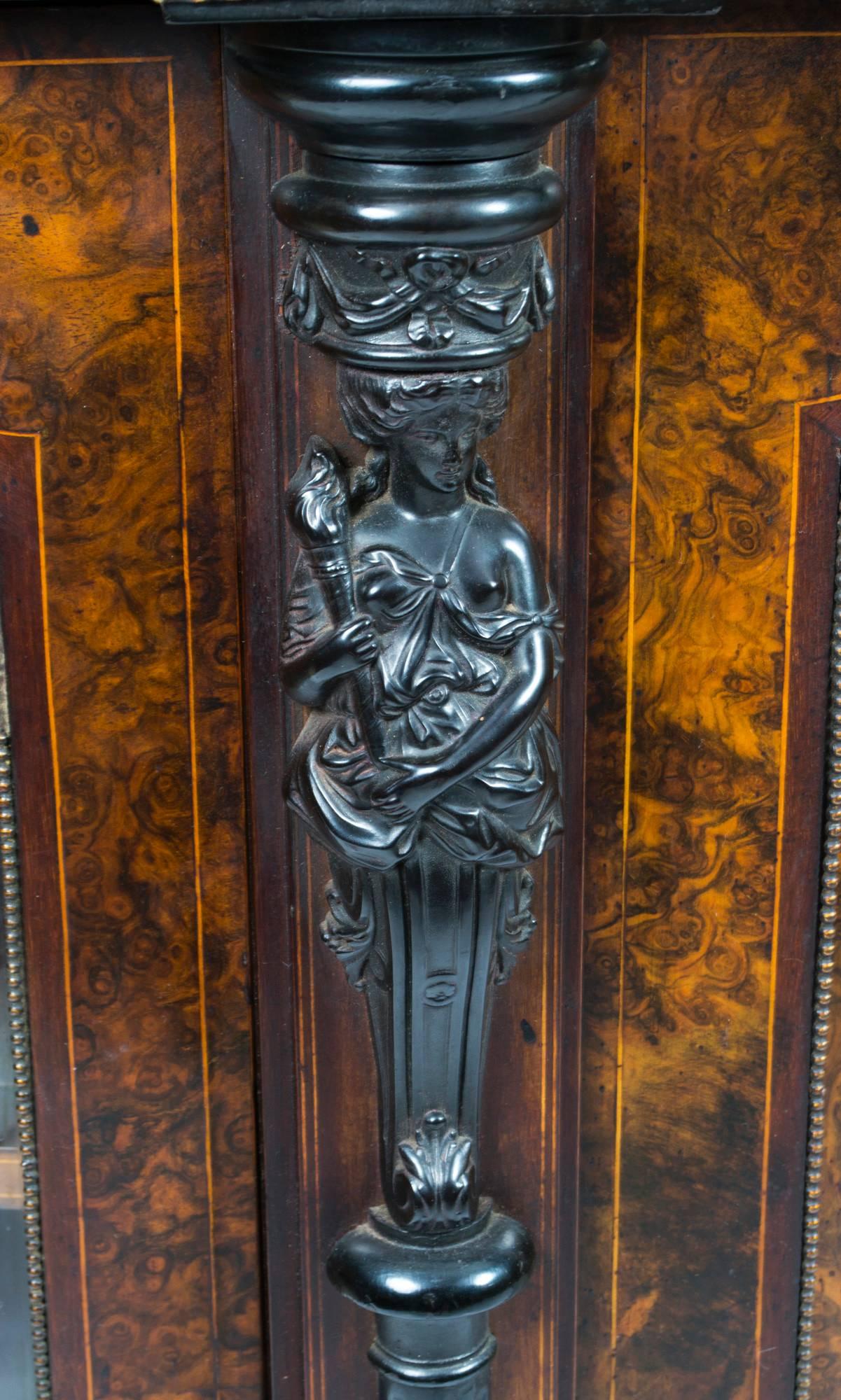 Antique Victorian Burr Walnut Marquetry Credenza, circa 1860 1