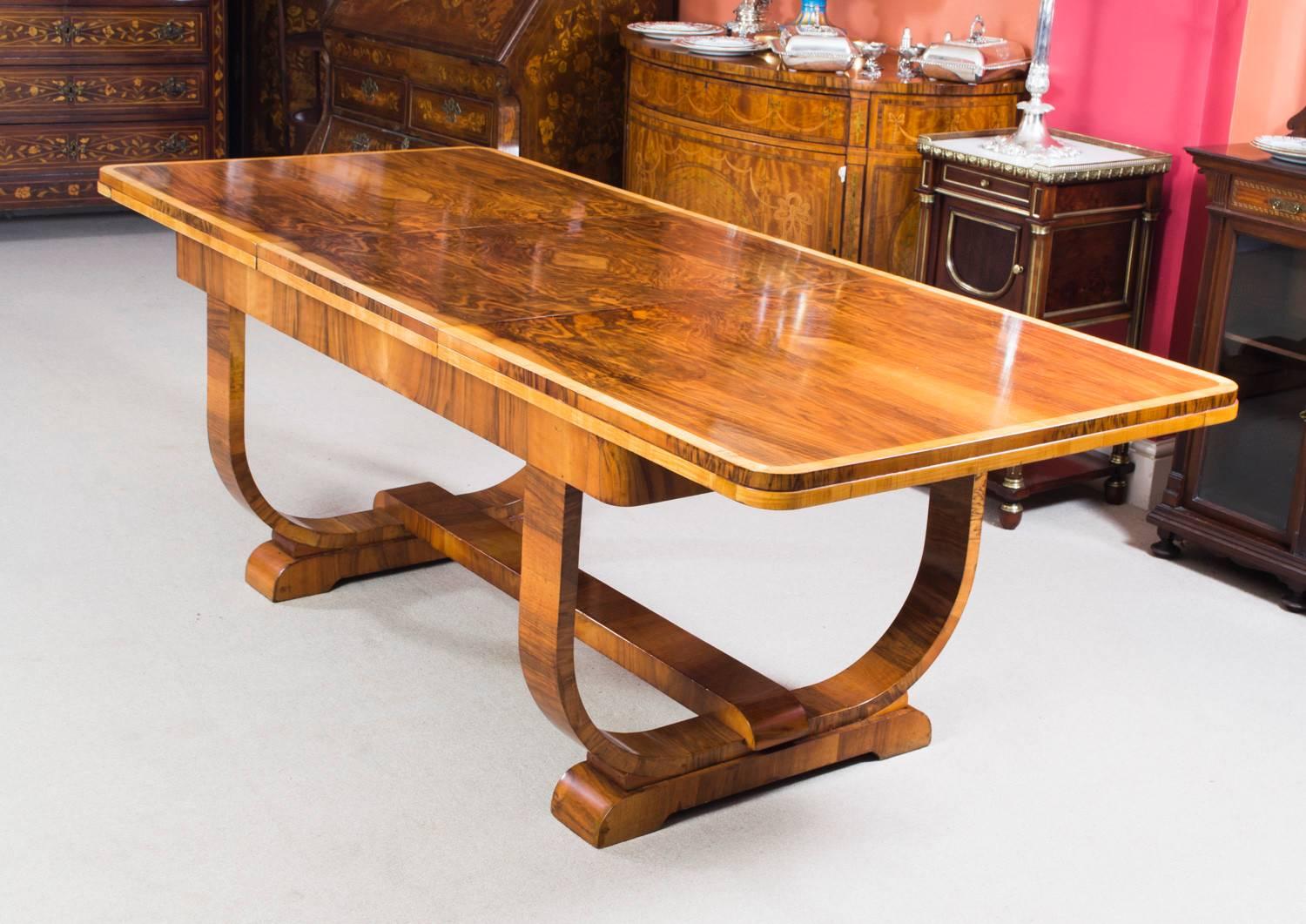 Antique Art Deco Burr Walnut Dining Table and Six Chairs, circa 1930 1