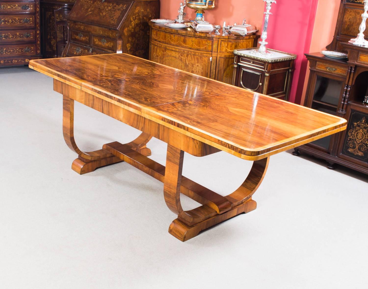 Antique Art Deco Burr Walnut Dining Table and Six Chairs, circa 1930 2