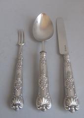 A rare King's Pattern Child's Travelling Knife, Spoon & Fork. Made in Birmingha