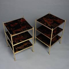 Pair of (Mallett Style) Three-Tier Lacquer Tables